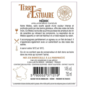 Back label Terre d'Estuaire 2018 75cl
